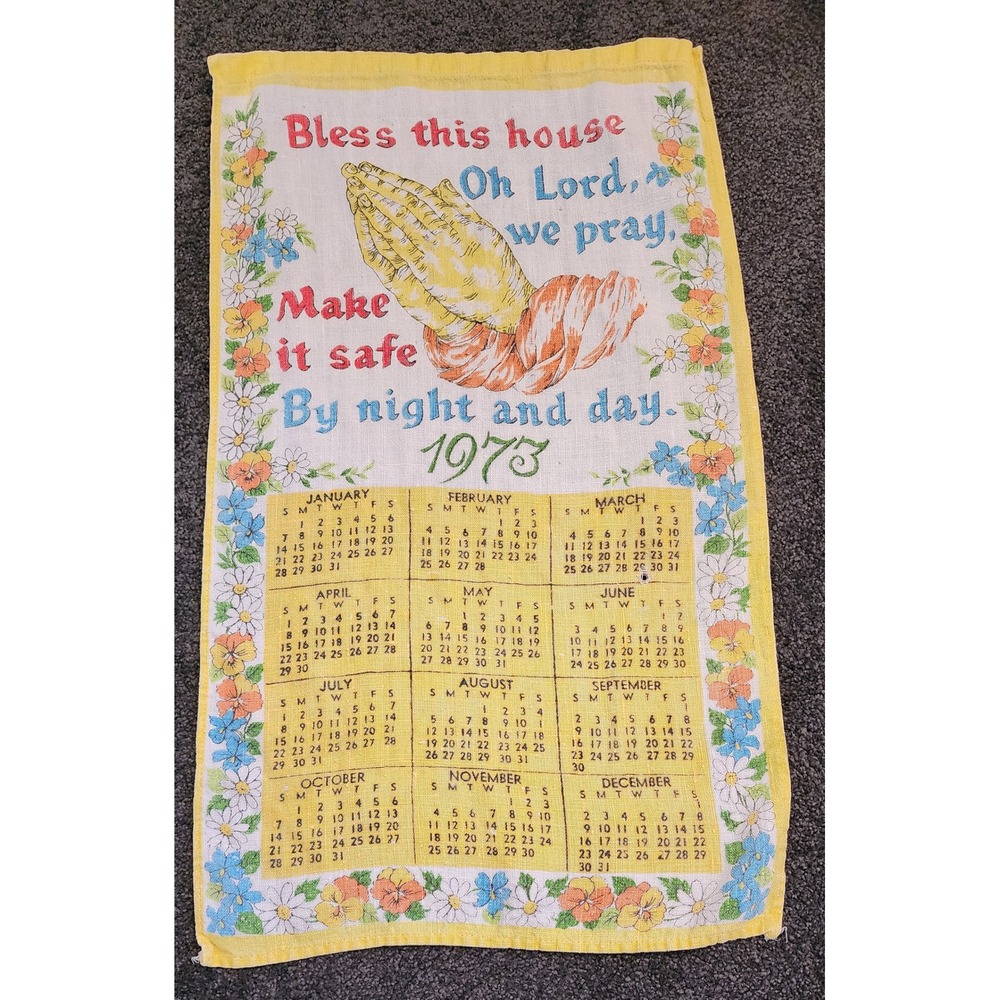 Vintage 1973 Religious Calendar Towel‎ Bless This House Prayer Floral